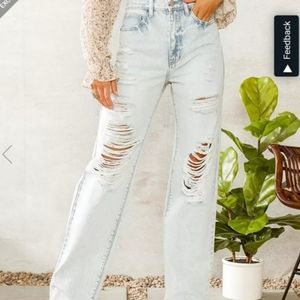 High Waisted Wide Legged Light Wash Kancan Jeans